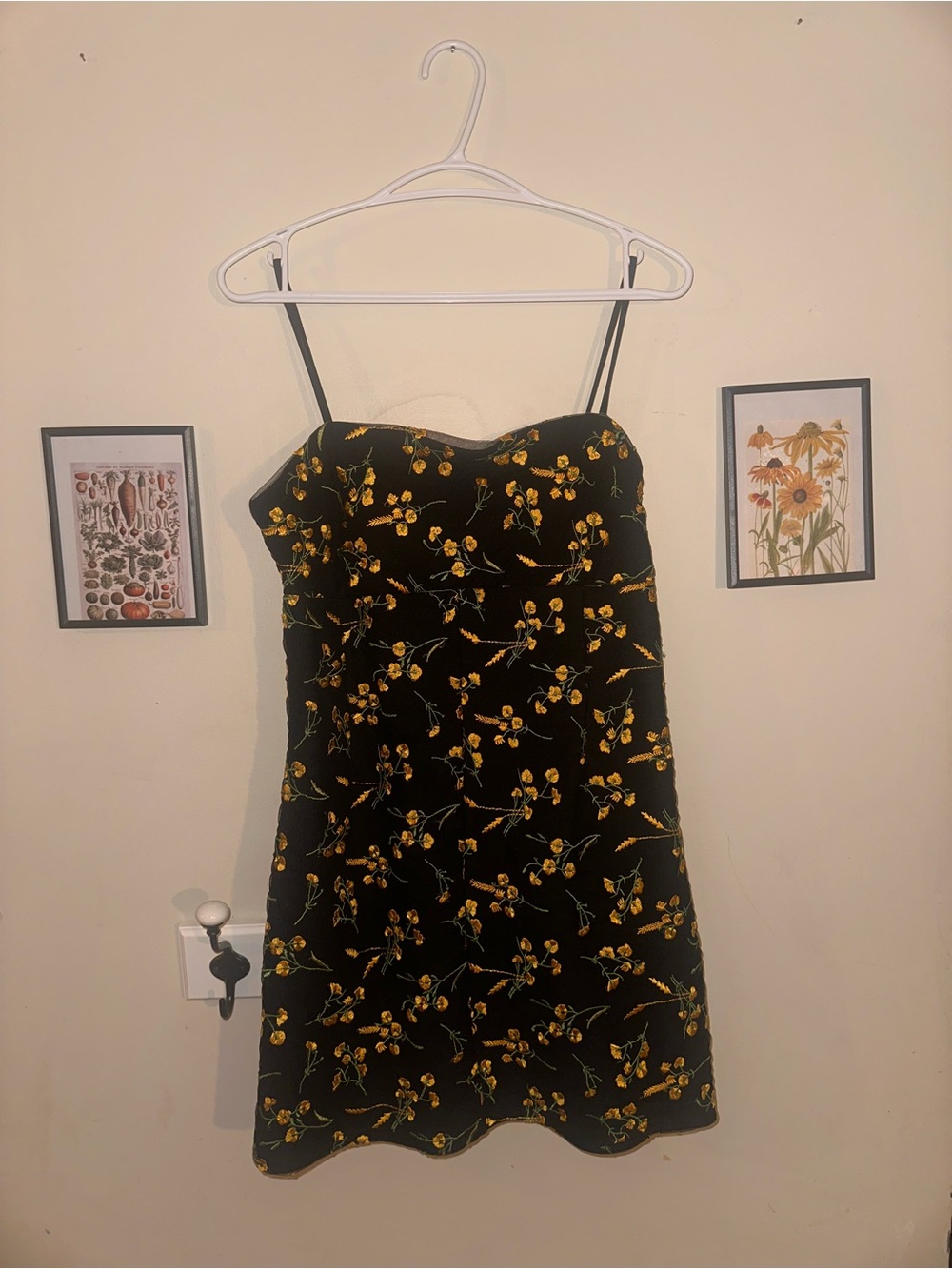 Urban Outfitters Black Mini Dress with Yellow Floral Embroidery